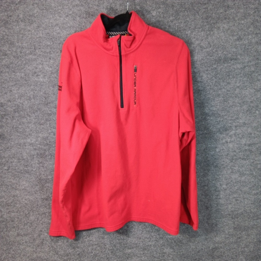 Under Armour Fleece Sweater Mens XL Quarter Zip Red Chest Pocket Pullover